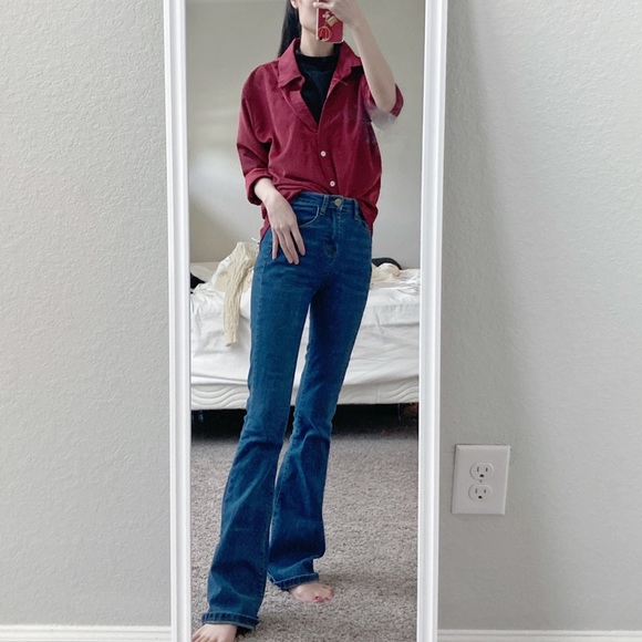 Faux two piece top (burgundy+black） - Picture 1 of 5